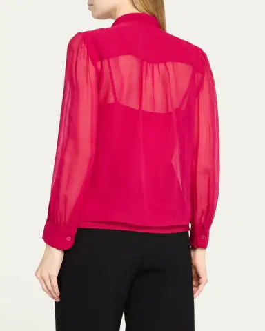 Carolina Herrera Pleated Silk Georgette Bow-Neck Blouse | Thumbnail 3 Carolina Herrera Pleated Silk Georgette Bow-Neck Blouse | Thumbnail 3