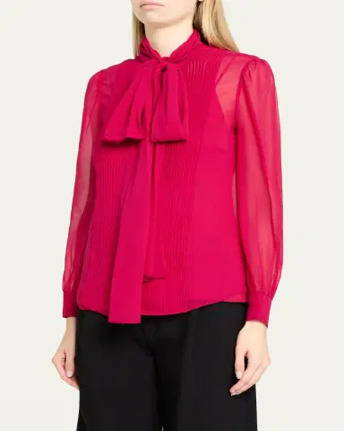 Carolina Herrera Pleated Silk Georgette Bow-Neck Blouse | Thumbnail 4 Carolina Herrera Pleated Silk Georgette Bow-Neck Blouse | Thumbnail 4