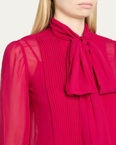 Carolina Herrera Pleated Silk Georgette Bow-Neck Blouse | Thumbnail 5 Carolina Herrera Pleated Silk Georgette Bow-Neck Blouse | Thumbnail 5
