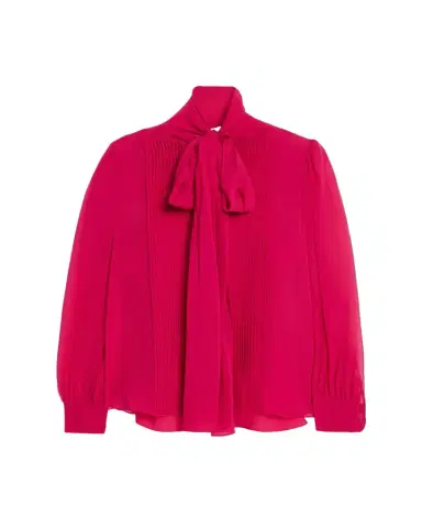 Carolina Herrera Pleated Silk Georgette Bow-Neck Blouse | Thumbnail 1 Carolina Herrera Pleated Silk Georgette Bow-Neck Blouse | Thumbnail 1
