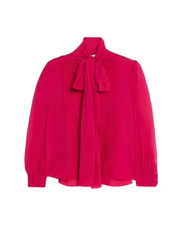 Carolina Herrera Pleated Silk Georgette Bow-Neck Blouse