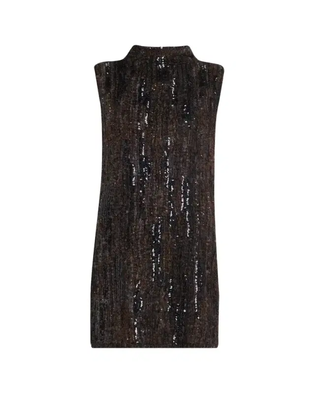 Sequined Boucle Knit Sleeveless Mini Dress
