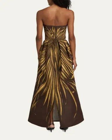 Oscar de la Renta Palm Faille Sleeveless Bustier Gown | Thumbnail 3 Oscar de la Renta Palm Faille Sleeveless Bustier Gown | Thumbnail 3
