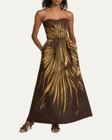 Oscar de la Renta Palm Faille Sleeveless Bustier Gown | Thumbnail 4 Oscar de la Renta Palm Faille Sleeveless Bustier Gown | Thumbnail 4
