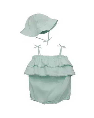 Ralph Lauren Girl's Embroidered Linen Shortall & Bucket Hat Set, Size 3M-24M | Thumbnail 1