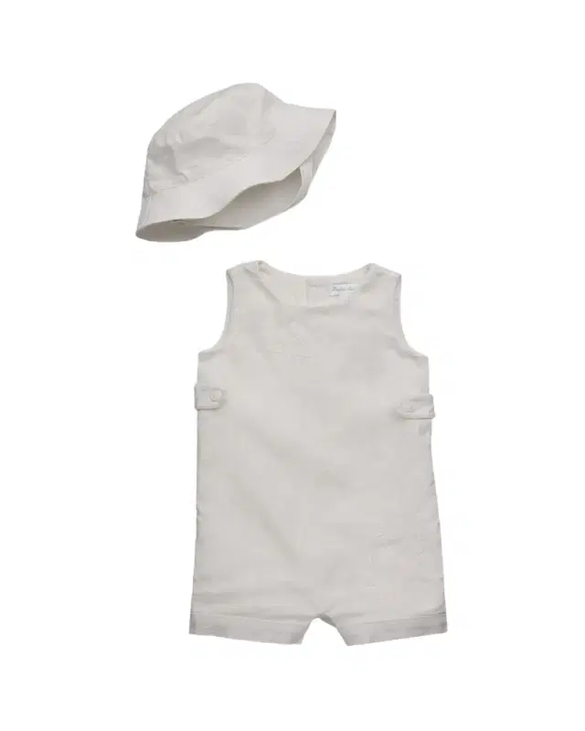 Kid's Starfish-Embroidered Linen Shortall & Hat Set, Size 3M-24M