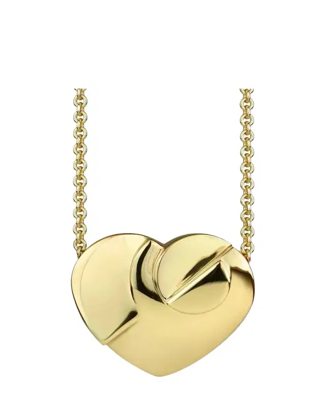18K Yellow Gold Moderne Heart Pendant Necklace