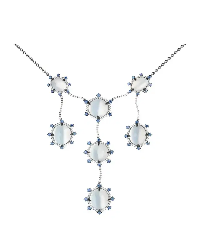 Paul Morelli 18K White Gold Diamond and Moonstone Statement Necklace