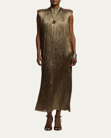 Ralph Lauren Collection Virna Pleated Lamé Cocktail Dress | Thumbnail 2