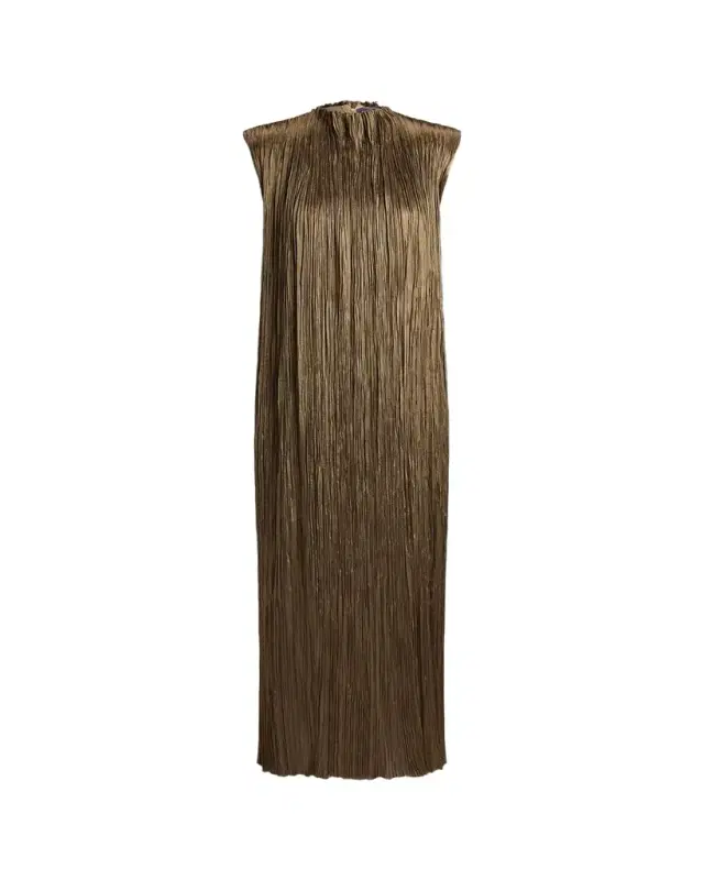 Ralph Lauren Collection Virna Pleated Lamé Cocktail Dress