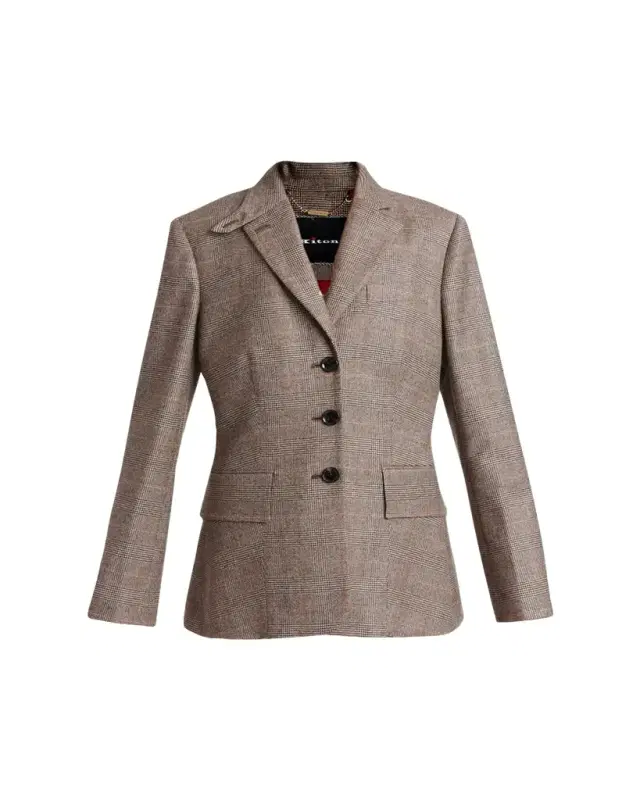 Kiton Wool-Cashmere Check Single-Breasted Jacket