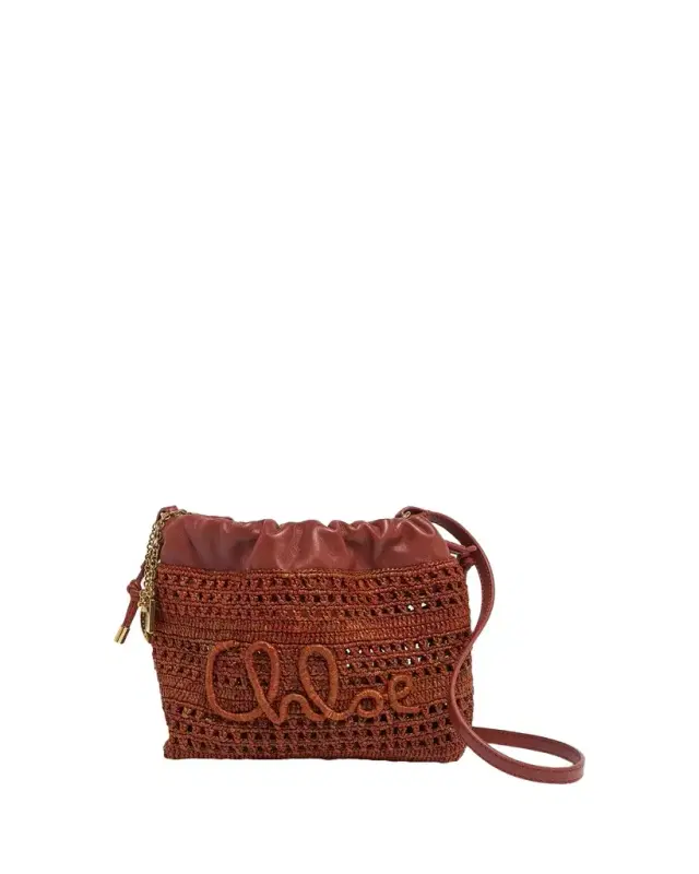 Chloe Summer Banana Mini Raffia Top Handle Bag