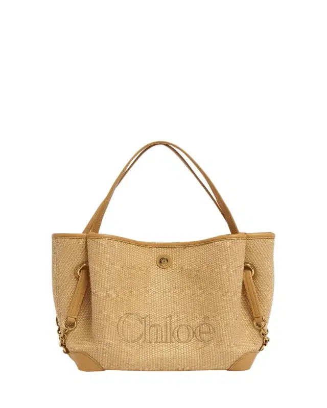 Chloe Clover Small Raffia-Effect Tote Bag