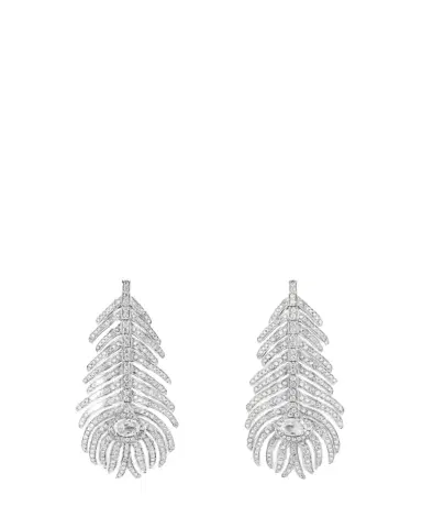 Boucheron Plume de Paon 18K White Gold Diamond Pendant Earrings | Thumbnail 1 Boucheron Plume de Paon 18K White Gold Diamond Pendant Earrings | Thumbnail 1