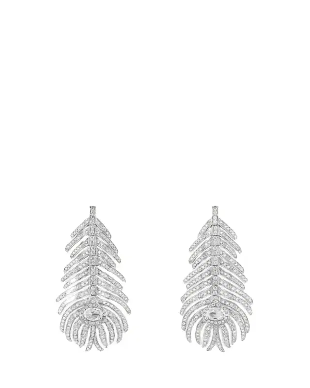 Boucheron Plume de Paon 18K White Gold Diamond Pendant Earrings