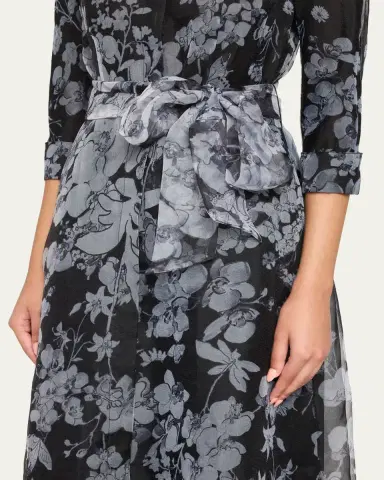 Rickie Freeman for Teri Jon Floral Organza Tie-Waist Shirt Gown | Thumbnail 5 Rickie Freeman for Teri Jon Floral Organza Tie-Waist Shirt Gown | Thumbnail 5
