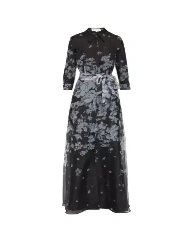 Rickie Freeman for Teri Jon Floral Organza Tie-Waist Shirt Gown | Thumbnail 1 Rickie Freeman for Teri Jon Floral Organza Tie-Waist Shirt Gown | Thumbnail 1