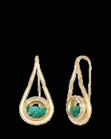 MORITZ GLIK 18K Yellow Gold Kaleidoscope Shaker Garoa Drop Earrings with Emeralds | Thumbnail 2