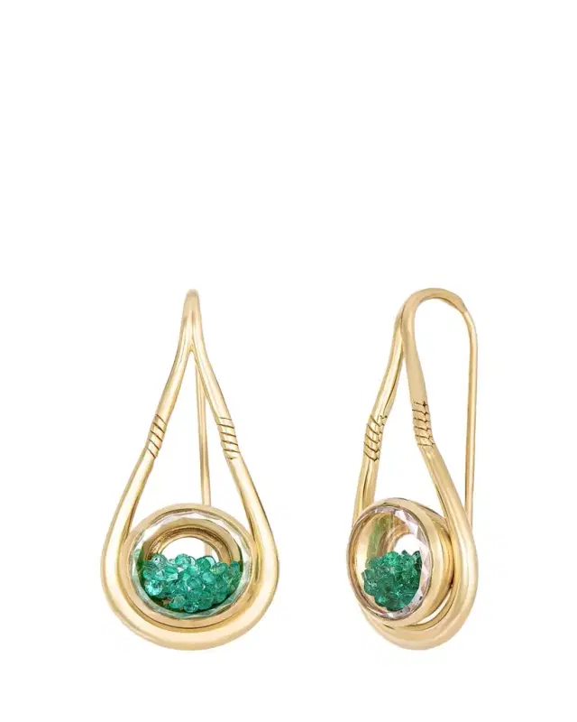 MORITZ GLIK 18K Yellow Gold Kaleidoscope Shaker Garoa Drop Earrings with Emeralds