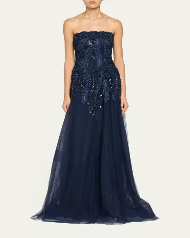 Rickie Freeman for Teri Jon Floral-Embellished Tulle Strapless Gown | Thumbnail 2