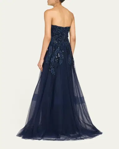 Rickie Freeman for Teri Jon Floral-Embellished Tulle Strapless Gown | Thumbnail 3