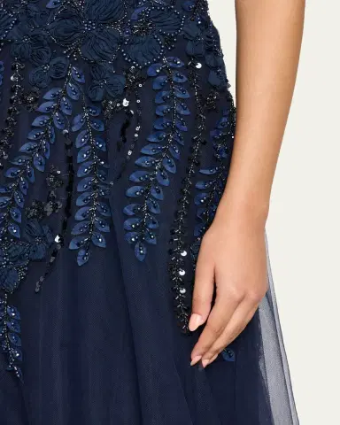 Rickie Freeman for Teri Jon Floral-Embellished Tulle Strapless Gown | Thumbnail 5