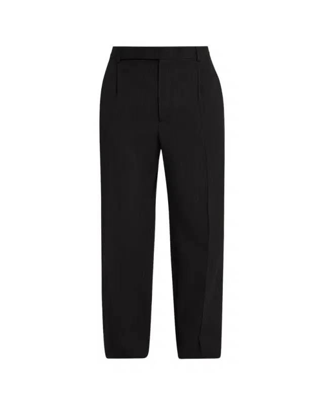 Saint Laurent Men's Wool Stripe Pleated Wide-Leg Trousers