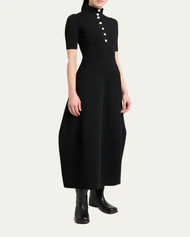 Proenza Schouler Mathilde Short-Sleeve Buttoned Sculptural Midi Dress | Thumbnail 4