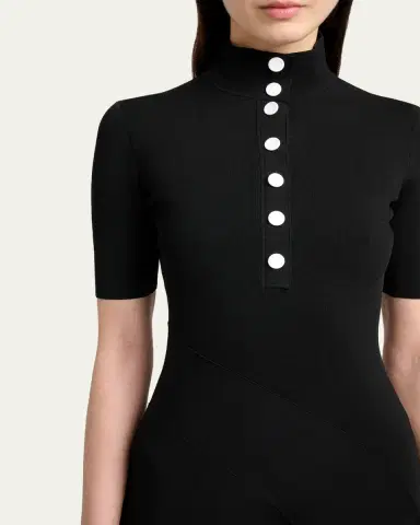 Proenza Schouler Mathilde Short-Sleeve Buttoned Sculptural Midi Dress | Thumbnail 5