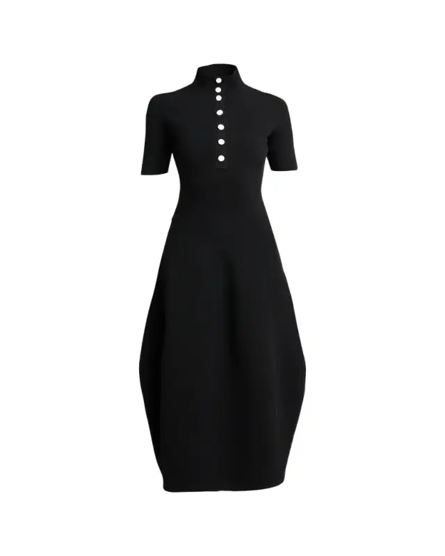 Proenza Schouler Mathilde Short-Sleeve Buttoned Sculptural Midi Dress