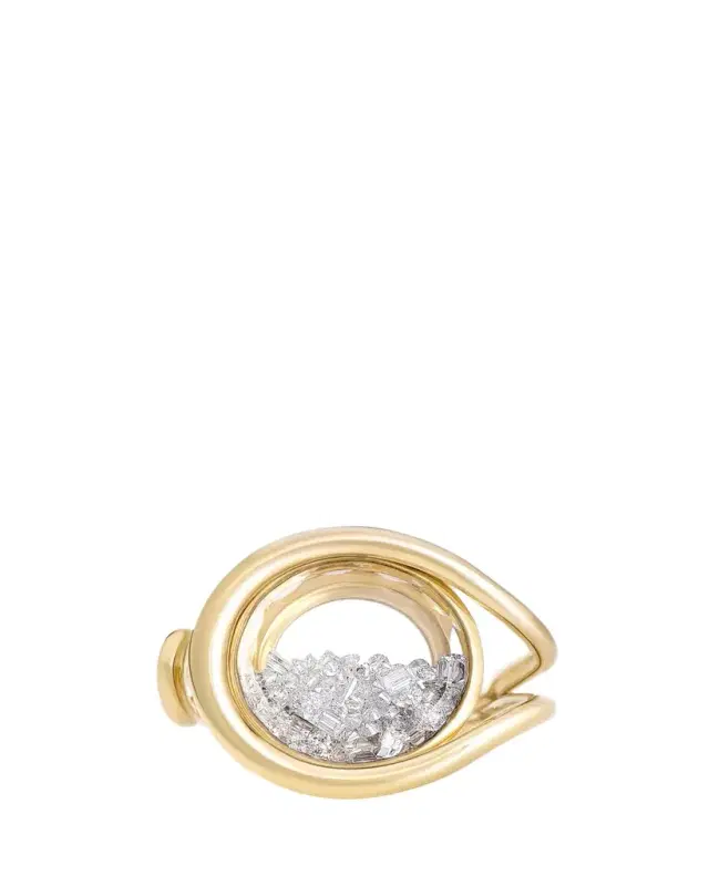 MORITZ GLIK 18K Yellow Gold Kaleidoscope Shaker Bote Open Ring with Diamonds