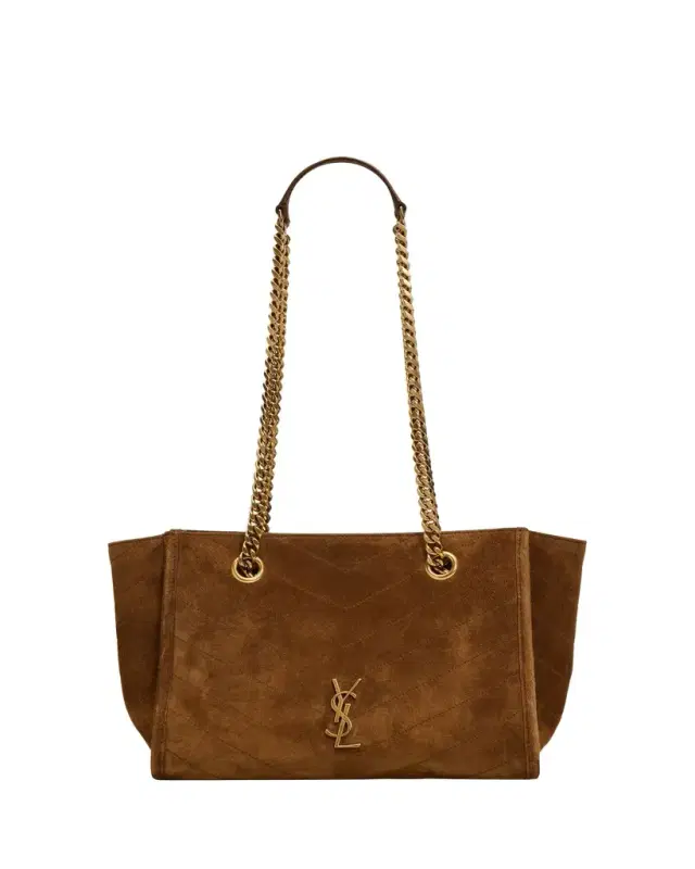 Saint Laurent Niki Small East-West Chevron Suede Shopping Bag