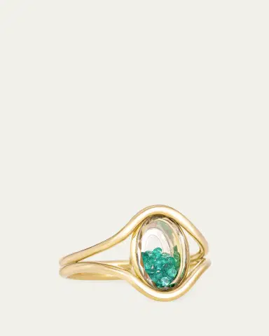 MORITZ GLIK 18K Yellow Gold Kaleidoscope Shaker Cascavel Oval Ring with Emeralds | Thumbnail 2