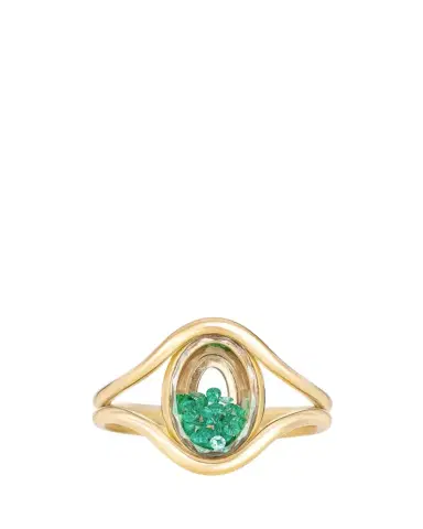 MORITZ GLIK 18K Yellow Gold Kaleidoscope Shaker Cascavel Oval Ring with Emeralds | Thumbnail 1