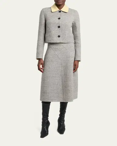 Proenza Schouler Gaelle Contrast-Collar Tweed Single-Breasted Jacket | Thumbnail 2