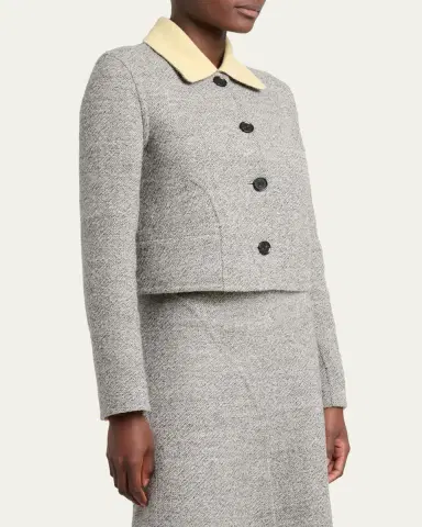 Proenza Schouler Gaelle Contrast-Collar Tweed Single-Breasted Jacket | Thumbnail 4
