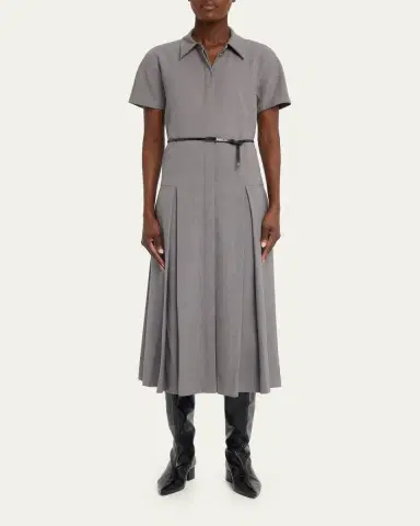 Lafayette 148 New York Pleated Stretch Wool Midi Shirtdress | Thumbnail 2 Lafayette 148 New York Pleated Stretch Wool Midi Shirtdress | Thumbnail 2