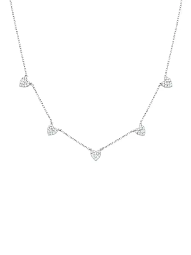 Wish Fine Jewelry 0.52ct Diamond 18K Gold Pave Heart Stationed Necklace