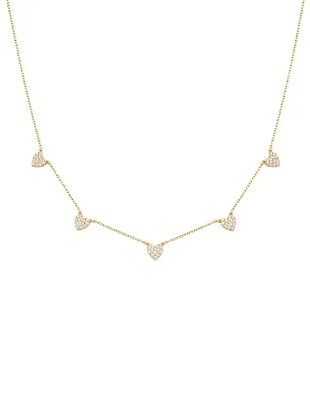 Wish Fine Jewelry 0.52ct Diamond 18K Gold Pave Heart Stationed Necklace