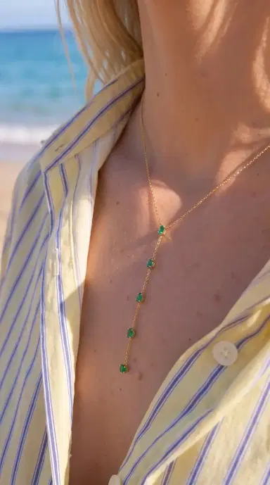 Wish Fine Jewelry 0.70ct Emerald 18K Gold Lariat Necklace | Thumbnail 2