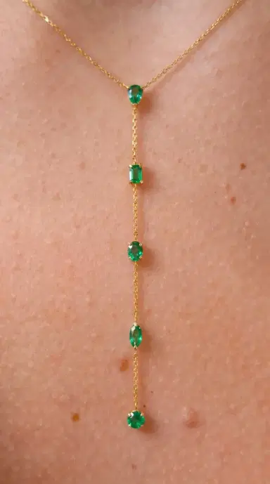 Wish Fine Jewelry 0.70ct Emerald 18K Gold Lariat Necklace | Thumbnail 3