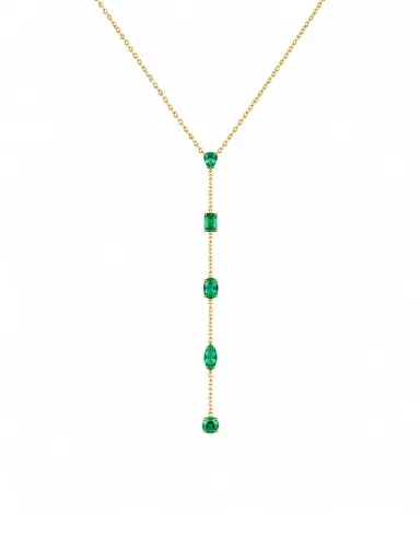Wish Fine Jewelry 0.70ct Emerald 18K Gold Lariat Necklace | Thumbnail 1