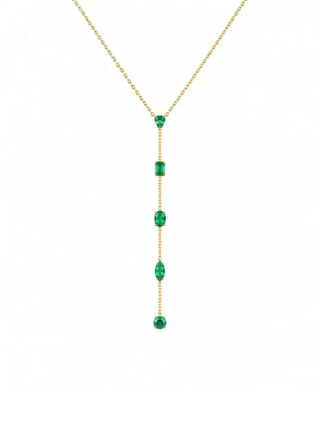 Wish Fine Jewelry 0.70ct Emerald 18K Gold Lariat Necklace