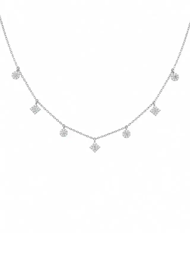 Wish Fine Jewelry 0.71ct Diamond 18K Gold Pave Multi Shape Stationed Necklace