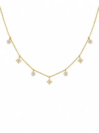 Wish Fine Jewelry 0.71ct Diamond 18K Gold Pave Multi Shape Stationed Necklace | Thumbnail 1
