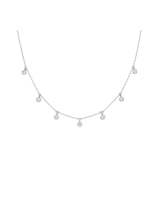 0.72ct Diamond 18K Gold Bezel Drop Stationed Necklace