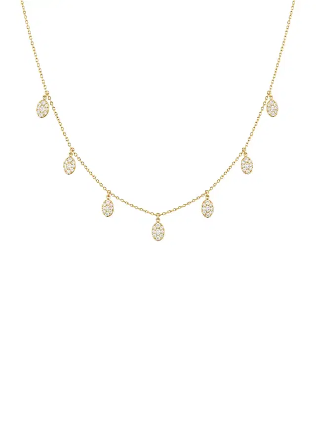 Wish Fine Jewelry 0.96ct Diamond 18K Gold Pave Drop Stationed Necklace