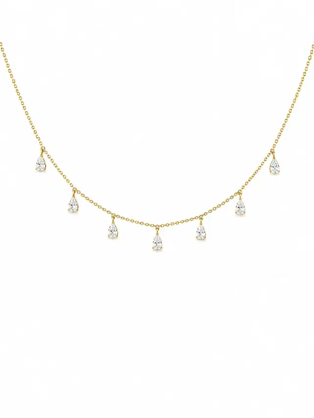 1.04ct Diamond 18K Gold Pear Drop Stationed Necklace