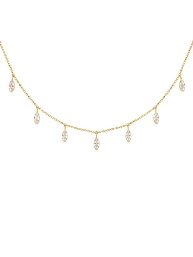 1.56ct Diamond 18K Gold Marquise Drop Stationed Necklace