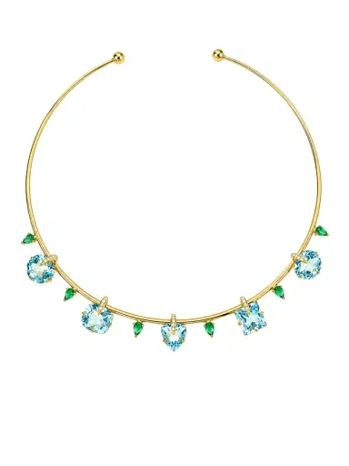 Wish Fine Jewelry 16.72ct Topaz Emerald Diamond 18K Gold Stationed Choker Necklace | Thumbnail 1